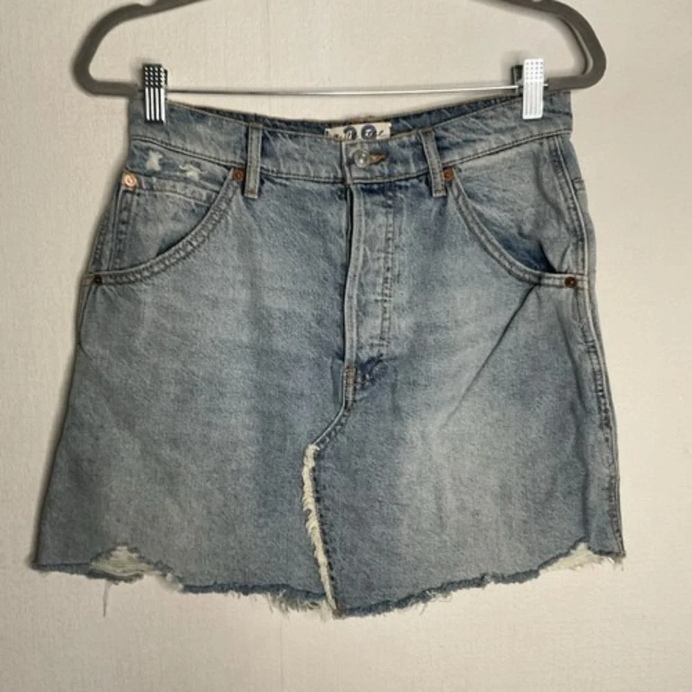 Free People Blue Distressed‎ Button Fly Cutoff  Mini Jeans Skirt Women 29 China